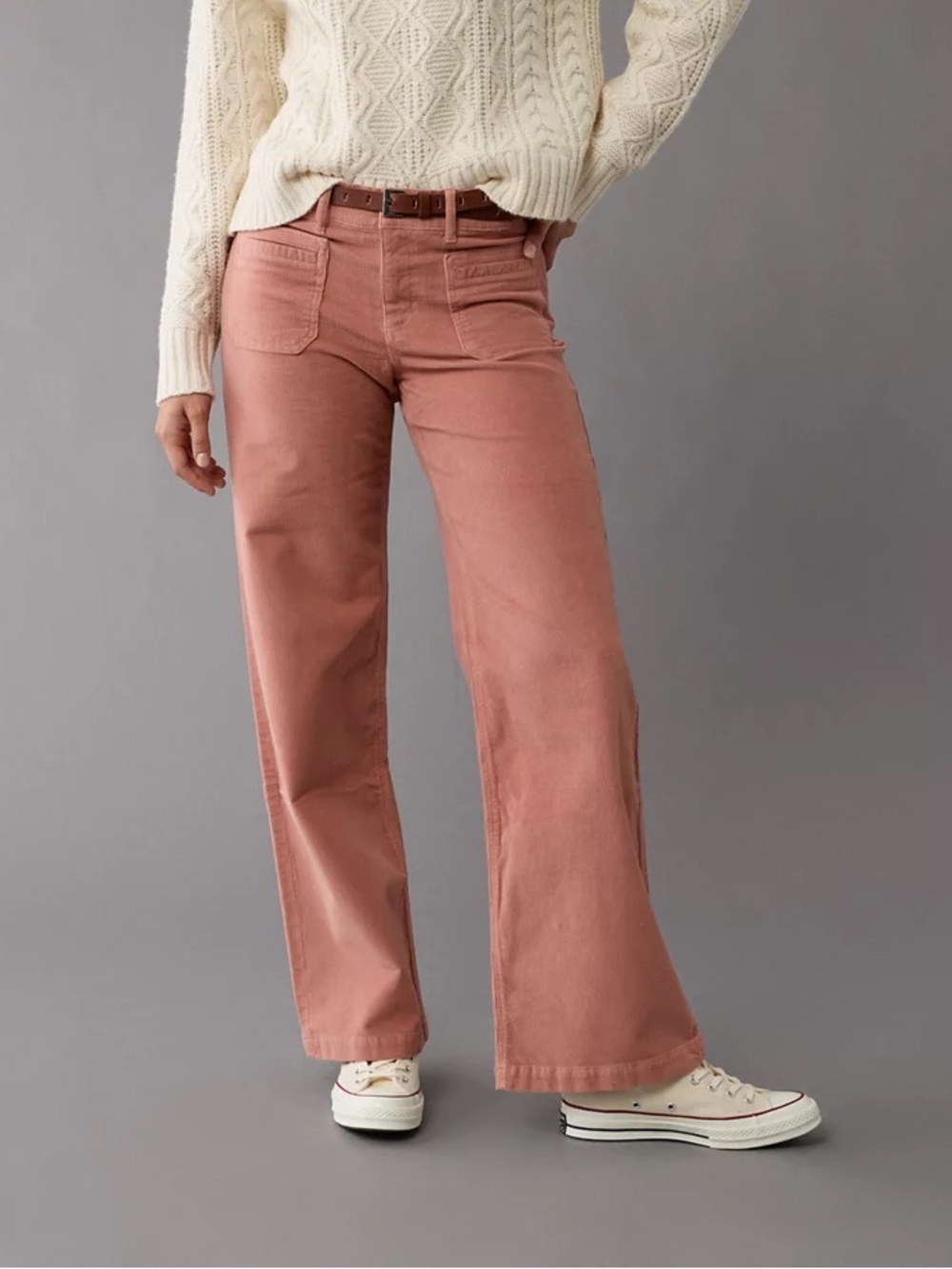 AE size 4 Stretch Corduroy Low-Rise Baggy Wide-Leg Pant Women's Jeans in Dusty